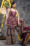 Vandana Sethi_Purple Silk Zari Square Neck Zardosi Embroidered Kurta Set _Online