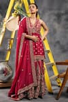 Buy_Vandana Sethi_Red Organza Embroidery, Sequins Halter Neck Dabka Kurta Sharara Set _Online_at_Aza_Fashions