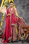 Buy_Vandana Sethi_Red Organza Embroidery, Sequins Halter Neck Dabka Kurta Sharara Set _Online