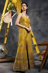 Vandana Sethi_Green Silk Embroidery Scoop Neck Dabka Sharara Set _Online_at_Aza_Fashions