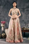 Vandana Sethi_Pink Silk , Embroidery, Sequins, Gota Patti Halter Lehenga Set _at_Aza_Fashions