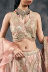 Shop_Vandana Sethi_Pink Silk , Embroidery, Sequins, Gota Patti Halter Lehenga Set 