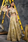 Buy_Vandana Sethi_Yellow Silk Organza Embroidery Square Neck Gota Fusion Lehenga Set _Online_at_Aza_Fashions