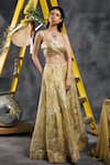 Shop_Vandana Sethi_Yellow Silk Organza Embroidery Square Neck Gota Fusion Lehenga Set _Online_at_Aza_Fashions