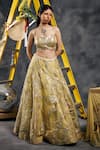 Buy_Vandana Sethi_Yellow Silk Organza Embroidery Square Neck Gota Fusion Lehenga Set 