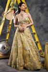 Shop_Vandana Sethi_Yellow Silk Organza Embroidery Square Neck Gota Fusion Lehenga Set 