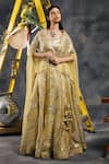Buy_Vandana Sethi_Yellow Silk Organza Embroidery Square Neck Gota Fusion Lehenga Set _Online