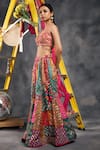 Buy_Vandana Sethi_Red Silk Sequins Halter Neck Multi-color Sharara Set _Online_at_Aza_Fashions