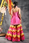 Vandana Sethi_Pink Silk Mirrors, Pom-poms, Embroidery V-neck Multi-color Kurta Set _Online_at_Aza_Fashions