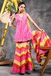 Buy_Vandana Sethi_Pink Silk Mirrors, Pom-poms, Embroidery V-neck Multi-color Kurta Set 