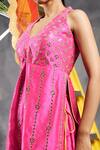 Shop_Vandana Sethi_Pink Silk Mirrors, Pom-poms, Embroidery V-neck Multi-color Kurta Set 
