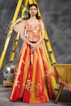 Vandana Sethi_Red Silk Gota Patti Square Neck Embroidered Classic Lehenga Set _at_Aza_Fashions