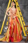 Buy_Vandana Sethi_Red Silk Gota Patti Square Neck Embroidered Classic Lehenga Set _at_Aza_Fashions
