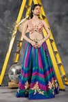 Buy_Vandana Sethi_Blue Silk Gota Patti, Embroidery Halter And Green Fusion Lehenga With Blouse _at_Aza_Fashions