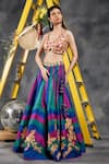 Buy_Vandana Sethi_Blue Silk Gota Patti, Embroidery Halter And Green Fusion Lehenga With Blouse 