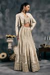 Shop_Vandana Sethi_Ivory Silk, Satin Mirrors, Embroidery V-, Round Fusion Lehenga Set _Online_at_Aza_Fashions