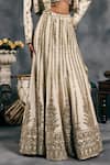 Vandana Sethi_Ivory Silk, Satin Mirrors, Embroidery V-, Round Fusion Lehenga Set _at_Aza_Fashions