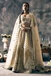 Buy_Vandana Sethi_Ivory Organza Beads, Embroidery V-neck Lehengas Set _at_Aza_Fashions