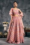Buy_Vandana Sethi_Multi Color Organza Beads V-neck Multi-color Embroidered Lehenga Set _at_Aza_Fashions