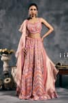Buy_Vandana Sethi_Multi Color Organza Beads V-neck Multi-color Embroidered Lehenga Set 
