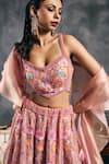 Vandana Sethi_Multi Color Organza Beads V-neck Multi-color Embroidered Lehenga Set _Online