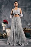 Vandana Sethi_Silver Net Sequins Halter Neck Fusion Lehenga Set _at_Aza_Fashions
