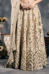 Vandana Sethi_Ivory Silk Embroidery Halter Neck And Gold Fusion Lehenga Set _Online