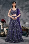 Buy_Vandana Sethi_Purple Silk Mirrors Halter Neck Embroidered Fusion Lehenga Set _at_Aza_Fashions