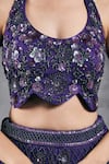 Buy_Vandana Sethi_Purple Silk Mirrors Halter Neck Embroidered Fusion Lehenga Set 