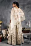Vandana Sethi_Ivory Silk, Satin Mirrors Round Neck Gold Embroidered Kurta Set _Online_at_Aza_Fashions