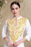 BHAIRAVI JAIKISHAN_White Linen Embroidery Mandarin Collar Kurta _Online