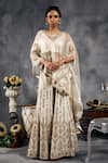 Buy_Vandana Sethi_Ivory Silk, Satin Mirrors Round Neck Gold Embroidered Kurta Set _at_Aza_Fashions