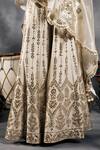 Buy_Vandana Sethi_Ivory Silk, Satin Mirrors Round Neck Gold Embroidered Kurta Set 