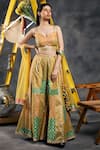 Buy_Vandana Sethi_Mustard Chanderi Silk Stones, Embroidery Sweetheart Neck Sharara Set _at_Aza_Fashions