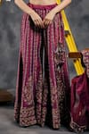 Buy_Vandana Sethi_Wine Silk, Chiffon Beads, Tassels V-neck Dabka Embroidered Sharara Set _Online_at_Aza_Fashions