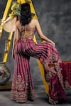 Vandana Sethi_Wine Silk, Chiffon Beads, Tassels V-neck Dabka Embroidered Sharara Set _Online_at_Aza_Fashions