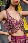 Buy_Vandana Sethi_Wine Silk, Chiffon Beads, Tassels V-neck Dabka Embroidered Sharara Set 