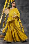 Buy_Vandana Sethi_Green Silk Tassels, Mirrors Embroidered Cape Lehenga Set _Online_at_Aza_Fashions