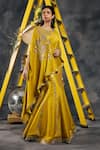 Shop_Vandana Sethi_Green Silk Tassels, Mirrors Embroidered Cape Lehenga Set _Online_at_Aza_Fashions