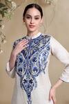 BHAIRAVI JAIKISHAN_Beige Linen Embroidery Mandarin Collar Kurta _Online