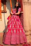Shop_Amaltas Couture_Red Sequins, Zari, Embroidery Round Neck Raw Silk Lehenga Set _at_Aza_Fashions