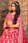 Amaltas Couture_Red Sequins, Zari, Embroidery Round Neck Raw Silk Lehenga Set _Online_at_Aza_Fashions