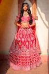 Buy_Amaltas Couture_Red Diamonds, Embroidery, Mirrors Round Neck Dabka Lehenga Set _at_Aza_Fashions