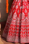 Amaltas Couture_Red Diamonds, Embroidery, Mirrors Round Neck Dabka Lehenga Set _Online_at_Aza_Fashions