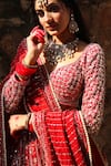 Amaltas Couture_Red Organza Embroidery, Beads, Sequins Brick Bridal Lehenga Set _Online_at_Aza_Fashions