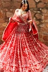 Shop_Amaltas Couture_Red Organza Embroidery, Beads, Sequins Brick Bridal Lehenga Set _at_Aza_Fashions