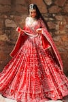 Buy_Amaltas Couture_Red Organza Embroidery, Beads, Sequins Brick Bridal Lehenga Set _at_Aza_Fashions