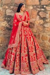 Buy_Amaltas Couture_Red Beads, Metallic Thread Round Neck Beaded Bridal Lehenga Set _at_Aza_Fashions