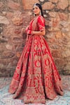 Shop_Amaltas Couture_Red Beads, Metallic Thread Round Neck Beaded Bridal Lehenga Set _at_Aza_Fashions