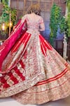 Shop_Amaltas Couture_Red Silk, Organza Beads, Sequins Round Neck Scarlet Bridal Lehenga Set _at_Aza_Fashions
